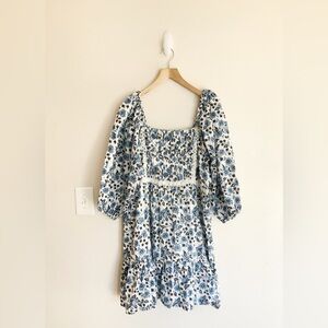 Madison Mathews Squareneck Puff Sleeve Floral Prairie Mini Dress size Large